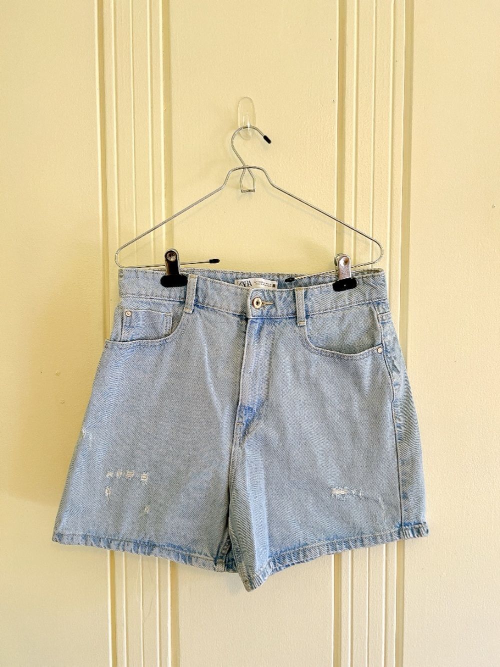 Zara Light Blue High-Rise Denim Shorts